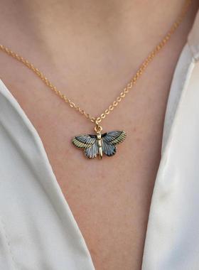 英伦复古风珐琅蝴蝶项链戒指耳钉