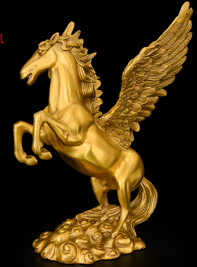 铜飞马摆件黄铜马到成功十二生肖马带翅膀马办公室工艺品装饰大号