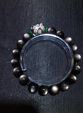 2026马年天然银曜石男款醒狮手链转运女款单圈情侣款手串手饰