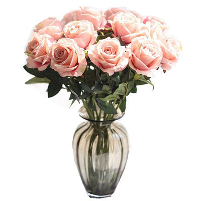 单支仿真玫瑰花假花客厅装饰花绒布红玫瑰花瓶插花绢花束干花摆件 虎窝淘