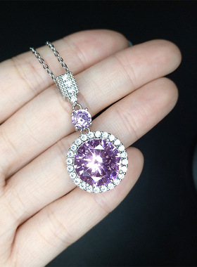 结婚珠宝大颗粒粉水晶几吊坠项链少女甜美粉钻镀白金戒指耳饰套装