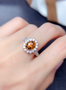 欧美高端珠宝女士气质金黄锆石仿真黄水晶镶钻分色镀金开口戒指