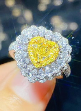 欧美高端珠宝少女简约甜美金黄锆石仿天然黄水晶满钻爱心镀金戒指