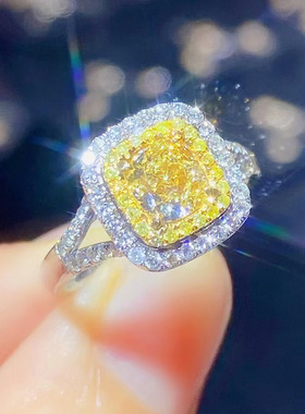 欧美高端珠宝女士简约金黄锆石仿天然黄水晶满钻分色镀金戒指钻戒