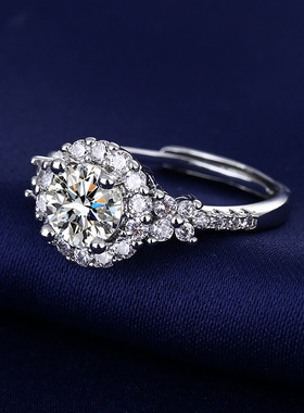 韩版时尚一克拉高级感花瓣硞石镶钻戒指少女简约甜美求婚结婚钻戒