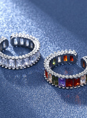 欧美风彩虹硞石镀金戒指少女简约甜美彩色钻戒指女朋友情人节礼物