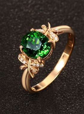 欧美女士时尚气质珠宝仿真绿碧玺祖母绿宝石蝴蝶结硞石镶钻戒指