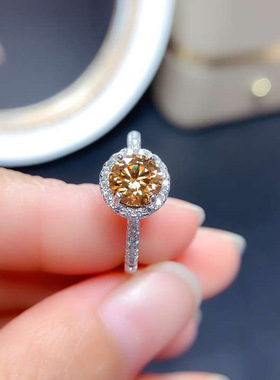 欧美几何硞石镶满钻少女八心八箭仿香槟色摩根石镀白金开口戒指