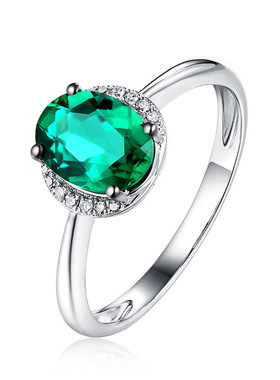 欧美高端珠宝女士清新气质仿真天然祖母绿碧玺硞石镶钻镀白金戒指