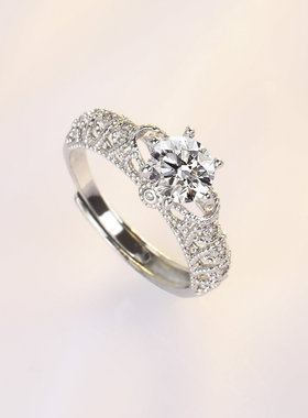 S925镀纯银几何形硞石镶钻经典戒指少女简约甜美一克拉结婚钻戒