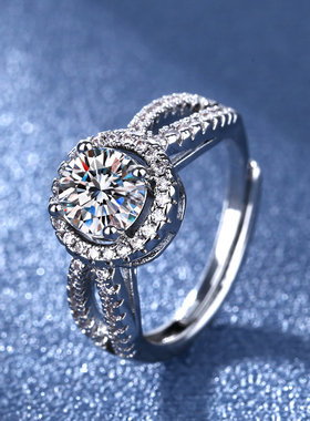 欧美时尚豪华圆包硞石镶钻莫桑石戒指1克拉镶钻女戒 镀925银活口