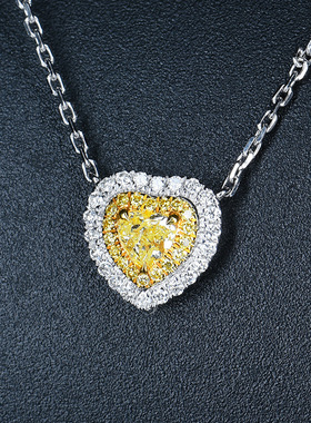 欧美高端珠宝少女甜美爱心形金黄锆石仿真莫桑钻吊坠分色镀金项链
