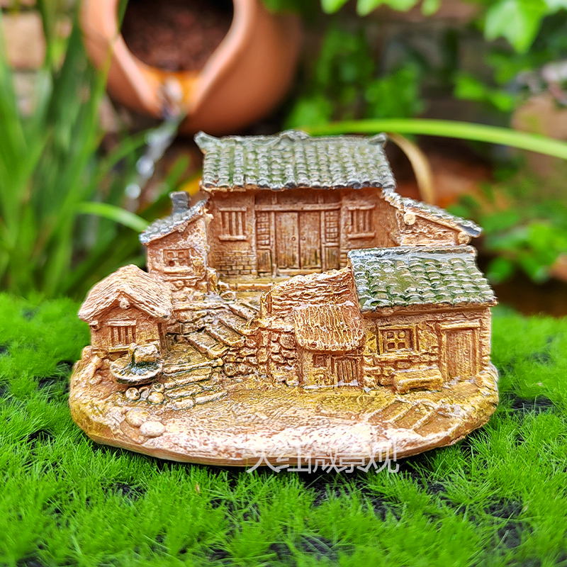 乡村瓦砖房农村小院微景观小摆件吸水石假山盆景庭院盆栽造景装饰 - 图1