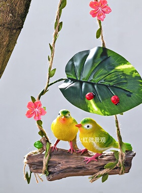 仿真喜鹊小鸟鹦鹉荡秋千摆件