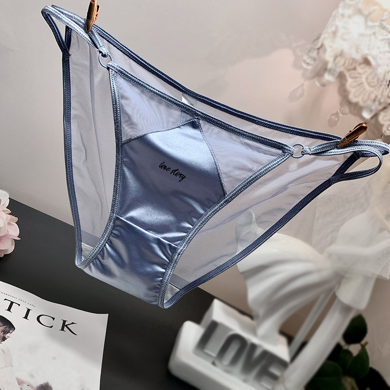 夏季薄款牛奶丝低腰内裤女士三角裤字母纯色拼接高开叉少女纯棉裆 - 图0