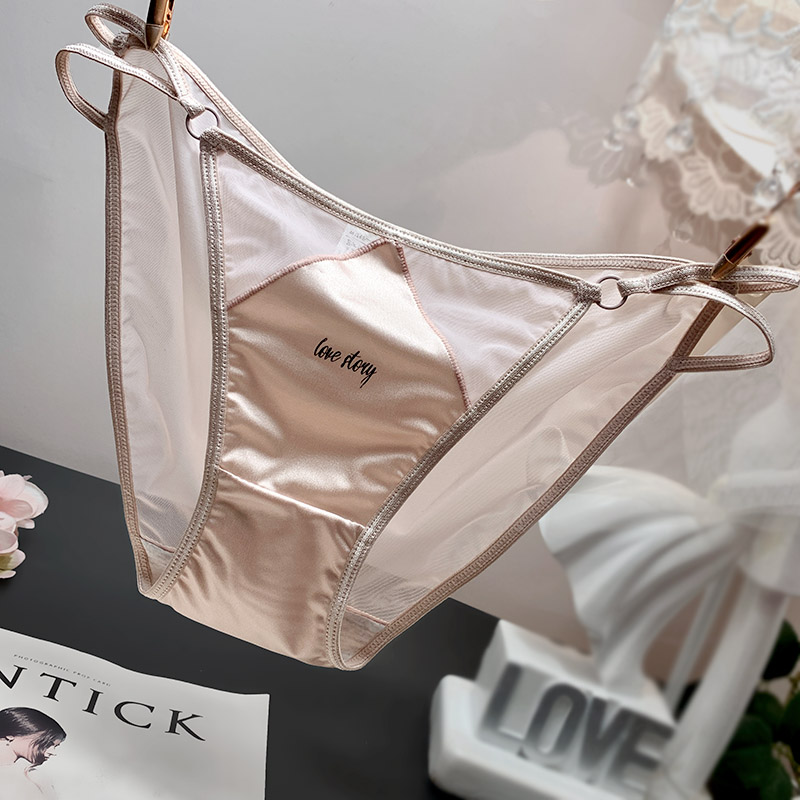夏季薄款牛奶丝低腰内裤女士三角裤字母纯色拼接高开叉少女纯棉裆 - 图2