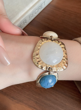 法式不规则树脂圆形OT扣手链复古宫廷风气质手环轻奢高级感手饰