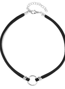 欧美饰品圆圈黑色颈链仿鹿皮绒布细绳项圈颈圈萝莉同款短款项链