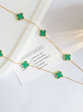电商新款五花七花十花四叶草项链项饰锁骨链钛钢18k贝壳镶嵌时尚i
