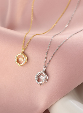 灵动环形项链女跳动的心高级感颈链简约小众超闪锆石吊坠锁骨