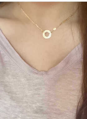 欧美love圆环项链女 钛钢简约锁骨链吊坠镀18k金色短款日韩配