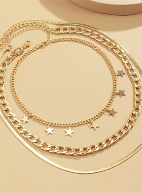 欧美饰品批发新款嘻哈朋克多层星星潮酷时尚百搭流行金属项链女