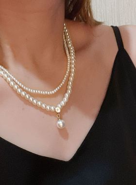 法式复古珍珠双层项链小米珠配饰女高级感轻奢小众锁骨链choker