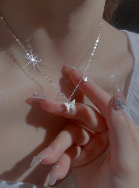 跨境蝴蝶项链女轻奢小众高级感精致满钻吊坠锁骨链送女友礼物