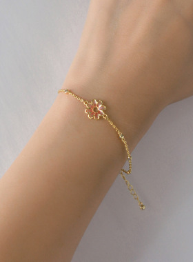 肯杰  ins风铜镀真金镂空滴油花卉手工串珠双排手链女 日韩小