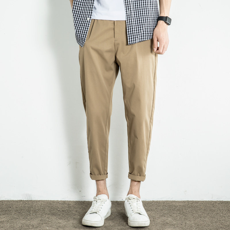 春秋季款卡其色休闲裤男直筒裤宽松抽绳潮流百搭哈伦裤子男九分裤,淘宝优惠券,粉丝福利购,淘宝优惠卷