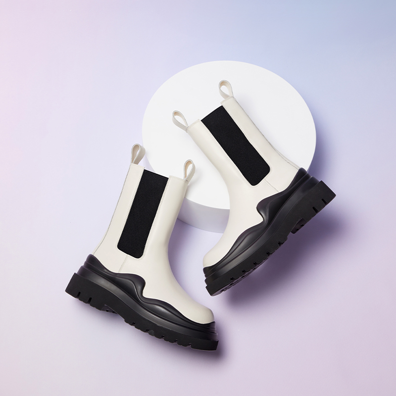 红蜻蜓女鞋官方旗舰店红蜻蜓马丁靴女鞋新款厚底靴子秋季薄款中筒烟筒靴切尔西靴女2