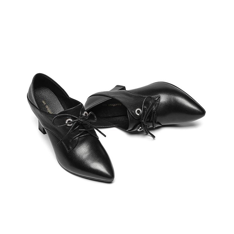 红蜻蜓女鞋官方旗舰店红蜻蜓高跟鞋秋季新款复古单鞋职业女鞋百搭尖头女式小皮鞋3