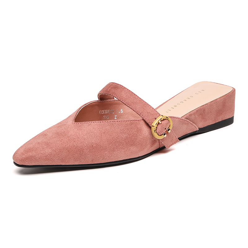 红蜻蜓女鞋官方旗舰店红蜻蜓女鞋春季新款单鞋半拖鞋女时尚坡跟尖头百搭穆勒单鞋女1