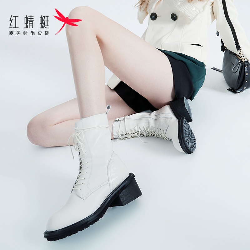 红蜻蜓女鞋官方旗舰店红蜻蜓女鞋Angelababy明星同款新款马丁靴女潮厚底真皮靴子3