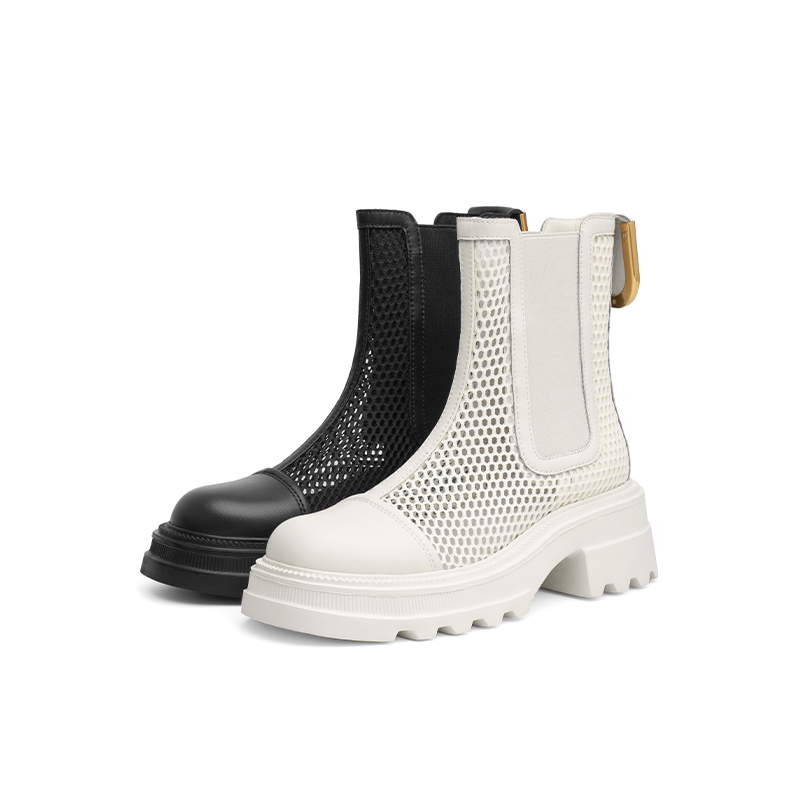 红蜻蜓女鞋官方旗舰店红蜻蜓中筒凉靴女2022夏季透气厚底切尔西镂空薄款马丁靴WTB121653