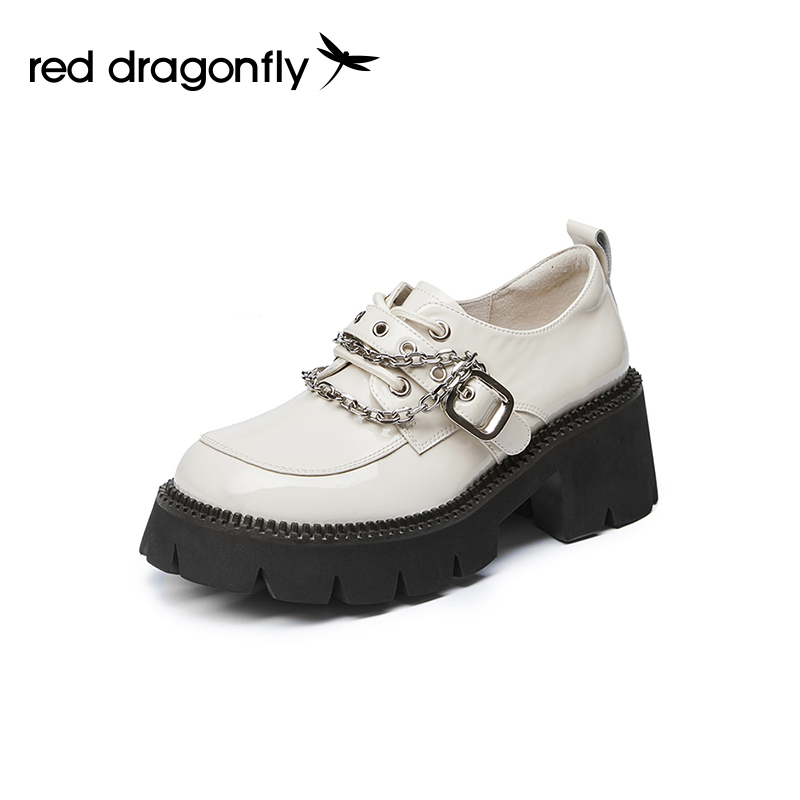 红蜻蜓女鞋官方旗舰店商场专柜同款红蜻蜓小皮鞋女春季新款链条厚底女鞋乐福鞋B20006120