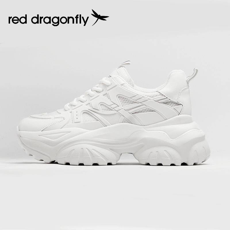 红蜻蜓女鞋官方旗舰店红蜻蜓老爹鞋女春秋季新白色休闲鞋子厚底增高女款运动鞋WTB417431