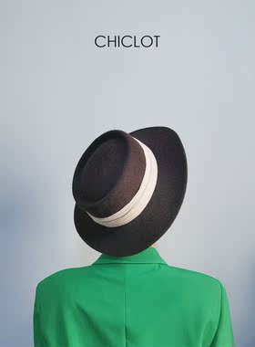 CHICLOT Boater 2022秋冬季男女羊毛宽檐平顶帽康康帽毡帽子礼帽