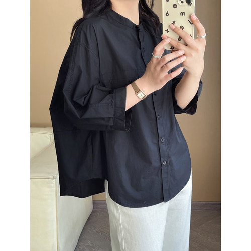 温柔风别致小众短袖衬衫女夏季宽松休闲设计感减龄防晒衬衣上衣潮 - 图1