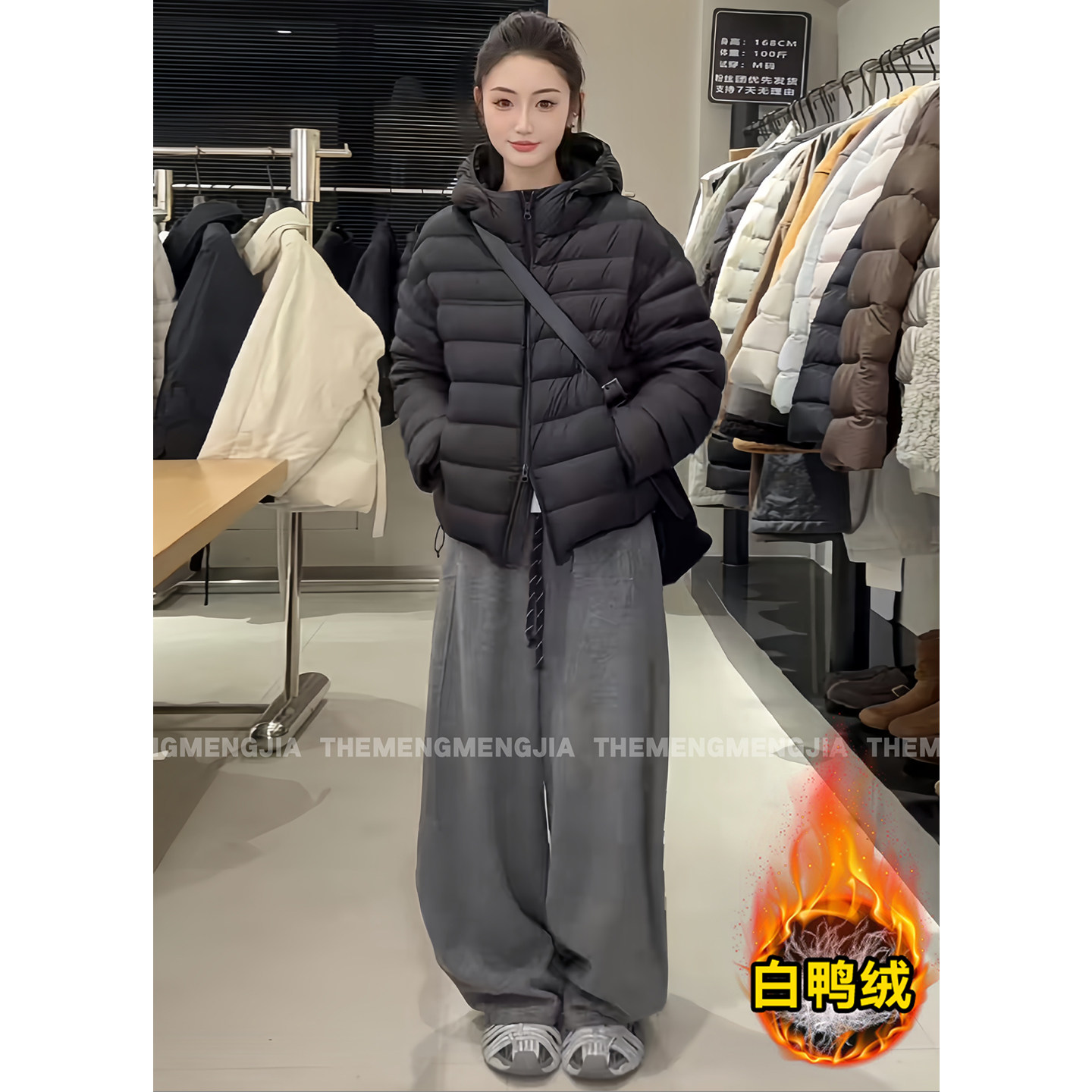 2025冬季时尚连帽排骨羽绒服女轻薄泡芙短款白鸭绒保暖小个子外套