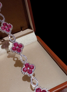 珠宝 仲夏夜之梦繁花红宝石手链 宴会高定 彩宝小花锆石手链 套装