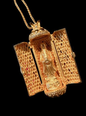 古法金色掐丝錾花滴釉佛公项链 开门福喜新中式 佛公锆石金色项链
