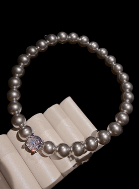 珠宝 鱼姬真多麻单钻贝珠项链 塔希提 奶嘴珍珠叠戴项链 手链套装