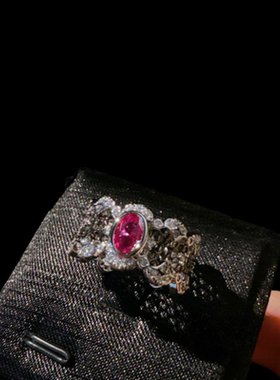 蕾丝蜂巢碧玺宝石戒指 绝地武士 镀18K金 钢琴黑 蜂巢锆石戒指