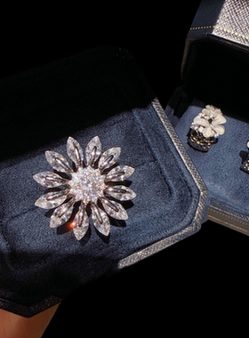 珠宝 璀璨火彩太阳花宝石戒指 宴会高定 蝴蝶花环闪钻耳环百搭