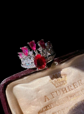 斯坦梅茨粉碧玺法螺耳环 古董感 镀18K金 贵妇胭脂皇冠锆石戒指