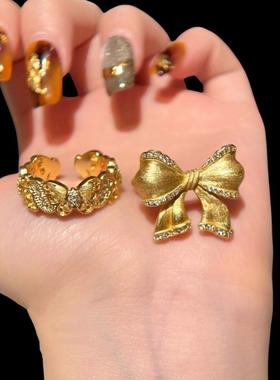 古法金玫瑰花丝蝴蝶珐琅戒指