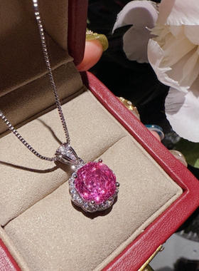 珠宝 意大利朗姆酒红宝石玫瑰切项链 火龙果皇冠锆石戒指 套装