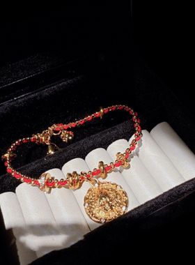 珠宝 本命年红手绳铜钱万花筒路路通手链 新中式马上有钱红色手串