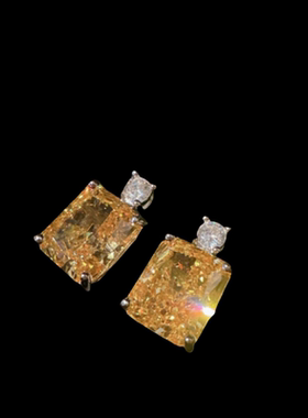 金丝雀碧玺肥方宝石耳环 富婆的快乐 镀18K金黄锆石冰花项链